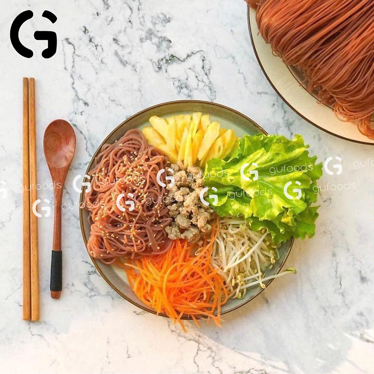 Bún gạo lứt (đen / huyết rồng) GUfoods - Dai ngon, Kết hợp đa dạng món, Eat clean, Thực dưỡng, Thuần chay
