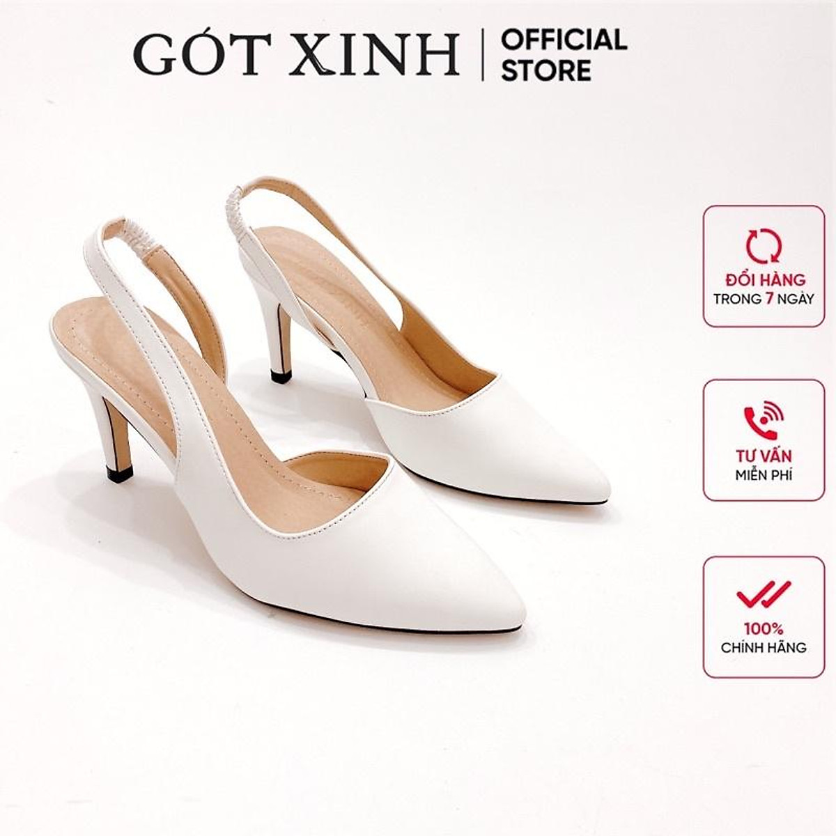 Giày cao gót nữ GÓT XINH G2 da mềm cao 7cm gót nhọn hở gót