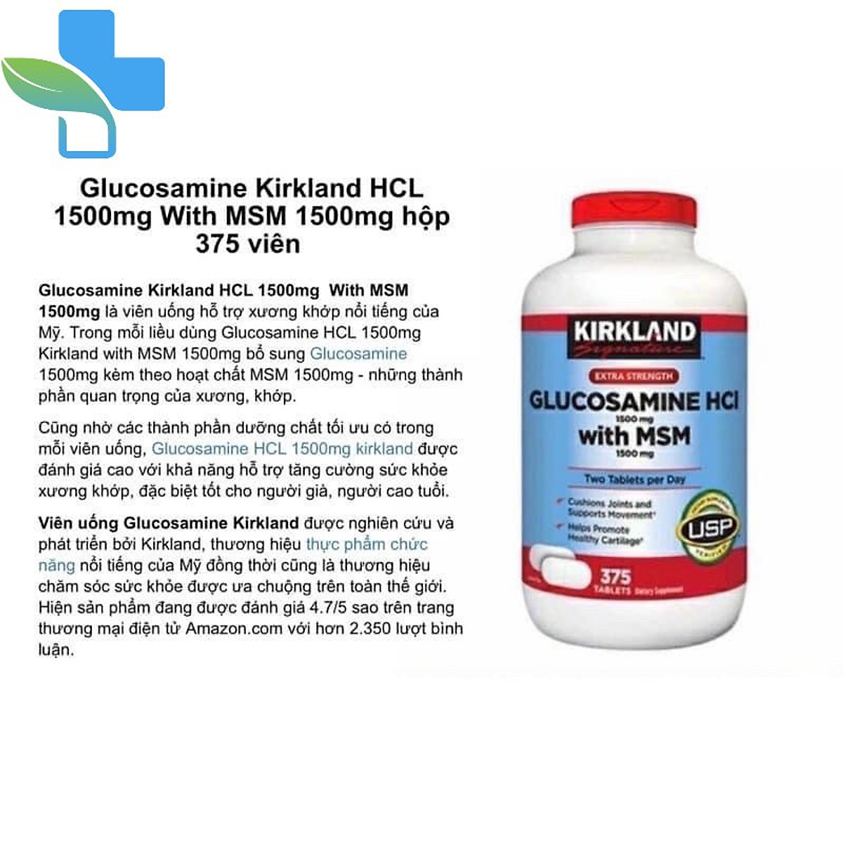 Glucosamine 1500mg Kirkland Signature Mỹ Giảm đau nhức xương khớp, tạo chất nhầy bôi trơn khớp, hỗ trợ vận động linh hoạt hiệu quả - OZ Slim Store