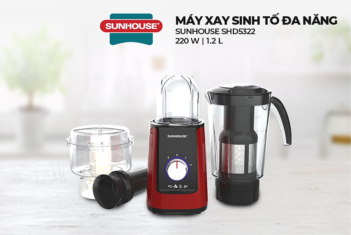 Máy Xay Sinh Tố Đa Năng Sunhouse SHD5322 (220W - 1.25 Lít) - Đỏ - Hàng Chính Hãng