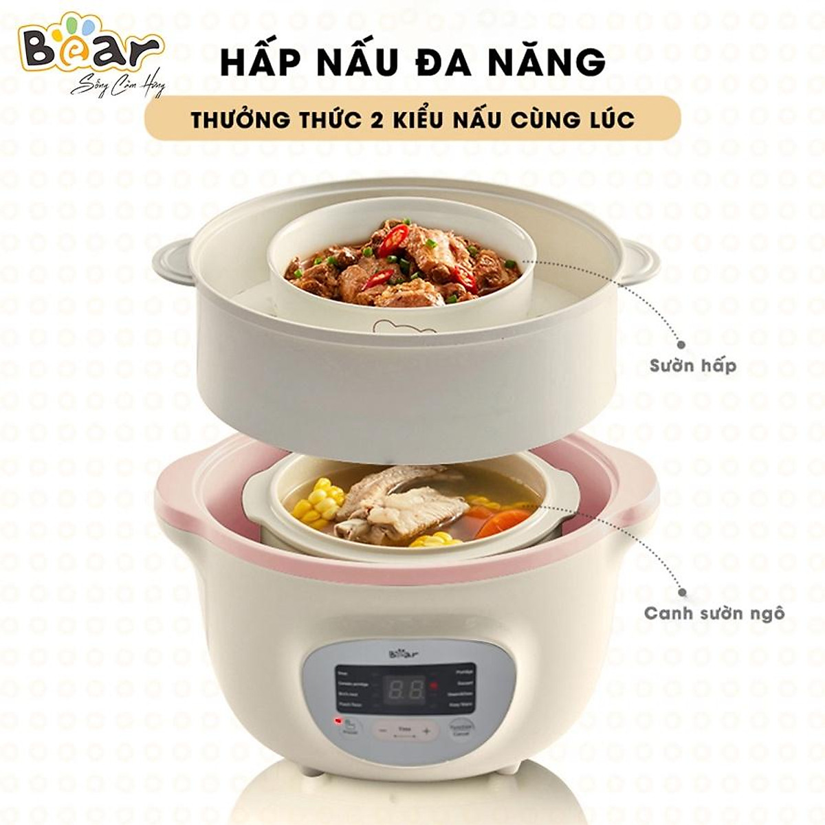Nồi Nấu Chậm 1,6L Bear Chính Hãng Đa Năng Nấu Cháo, Chưng Yến Bản Quốc Tế - Hàng chính hãng