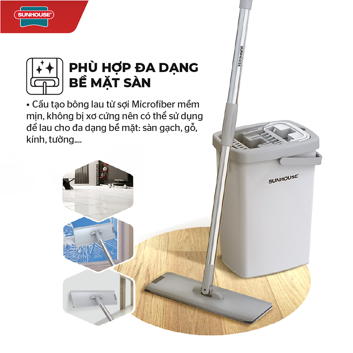 Bộ lau nhà đa năng Space Saving Sunhouse KS-CL3211P