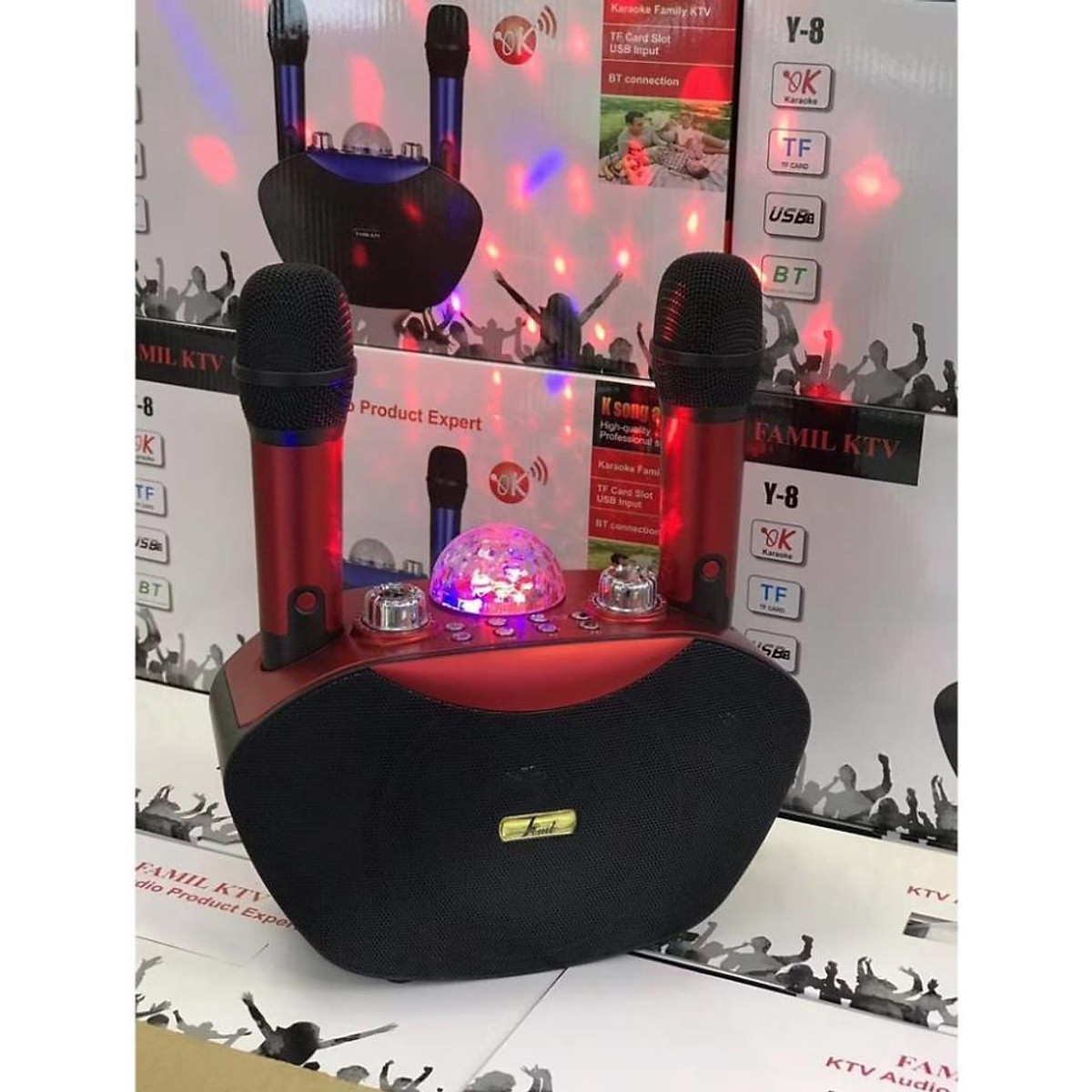Mua Loa karaoke bluetooth, loa hát karaoke gia đình Y8 tặng kèm 2 mic không  dây có đèn led cực sang có nút vỗ tay tại VinhQuang91 | Tiki
