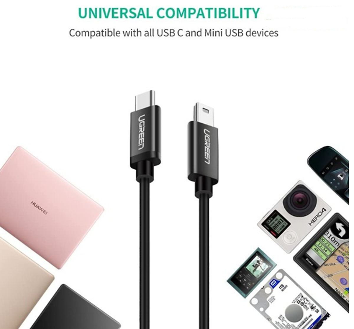 Cáp USB type C ra Mini USB 1M màu đen Ugreen 242TYC50445US Hàng chính hãng