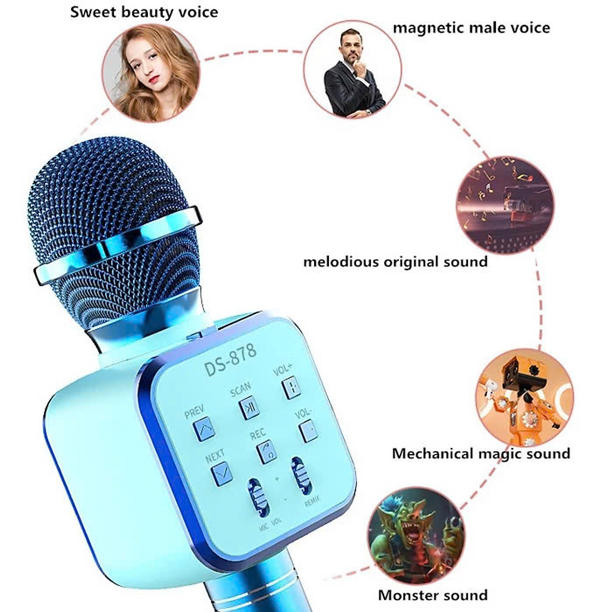 Micro Karaoke Bluetooth kèm loa kết nối điện thoại, máy tính bảng Hát Không Dây, Nghe Nhạc, Hỗ Trợ Kết Nối Thẻ Nhớ, USB Pin sạc - Hàng Chính Hãng