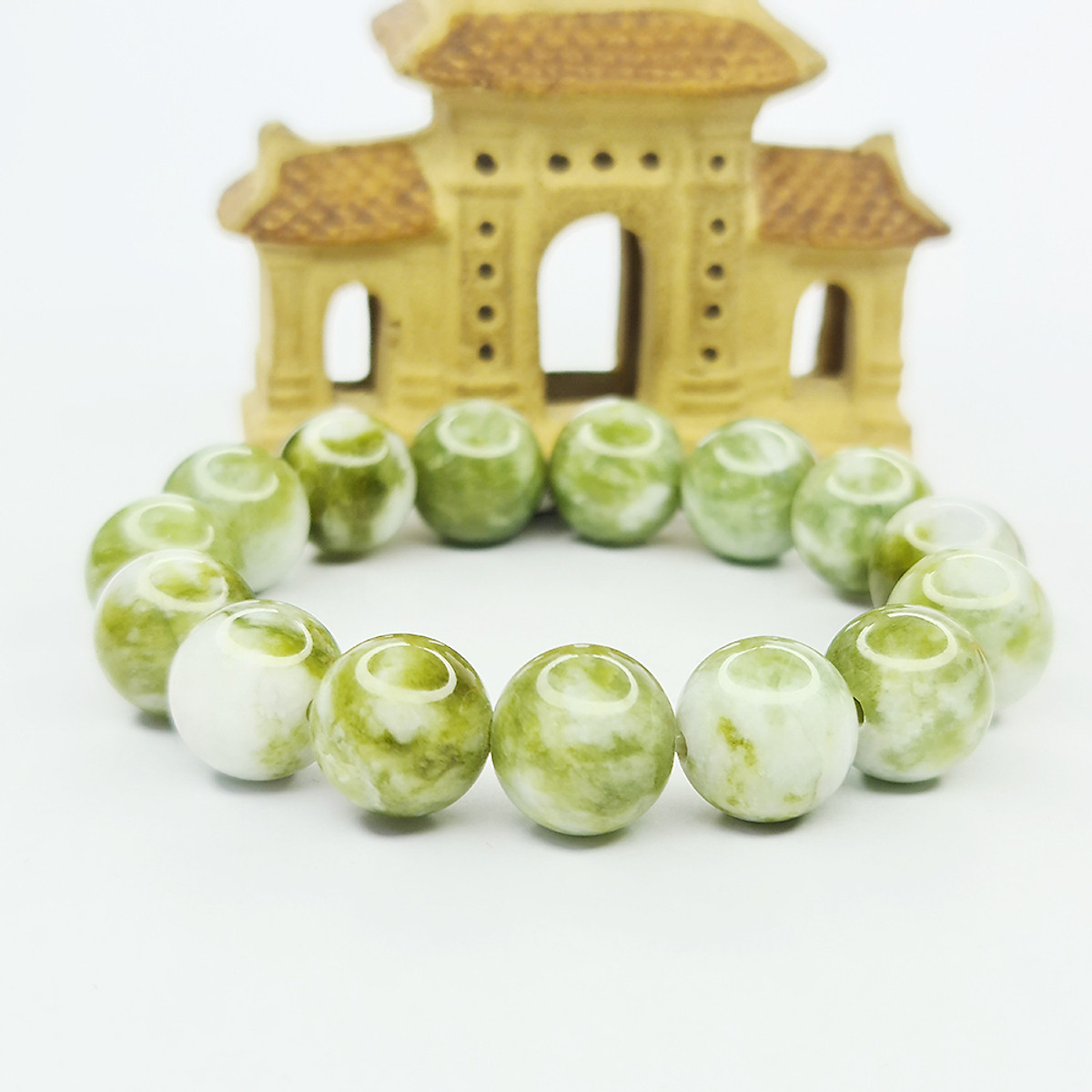 Vòng Tay Đá Dạng Chuỗi Hạt Ngọc Serpentine Xanh Lá Nhạt - 12 Ly | Phong Thủy Maxi | Tiki