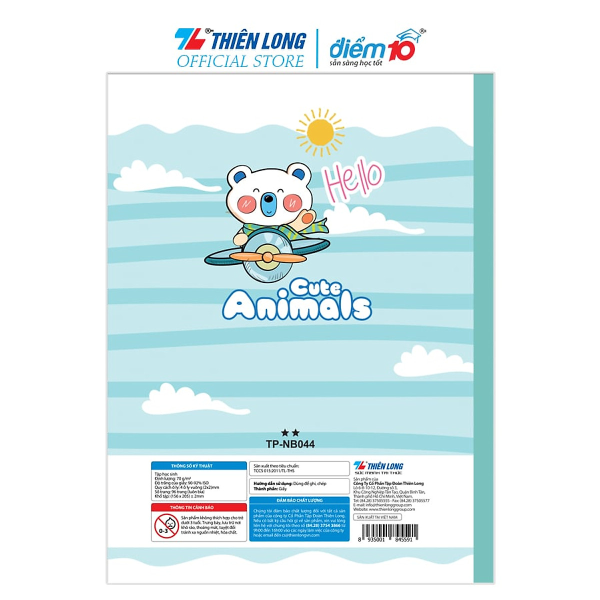 Lốc 5 Tập học sinh 96 trang 4 ô ly vuông 70 gsm Điểm 10 TP-NB044 (hình ngẫu nhiên)