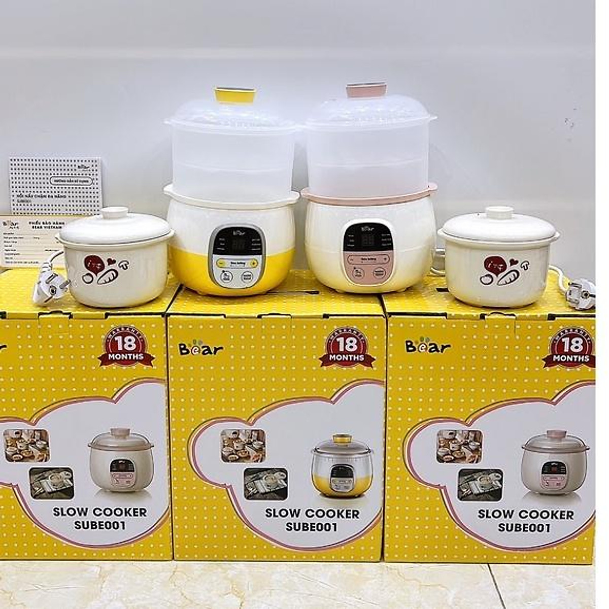 Nồi nấu cháo chậm cho bé ăn dặm Bear SUBE001 ( có lồng hấp), Nồi hầm cháo chậm , ninh, ủ chào, chưng yến - Hàng chính hãng