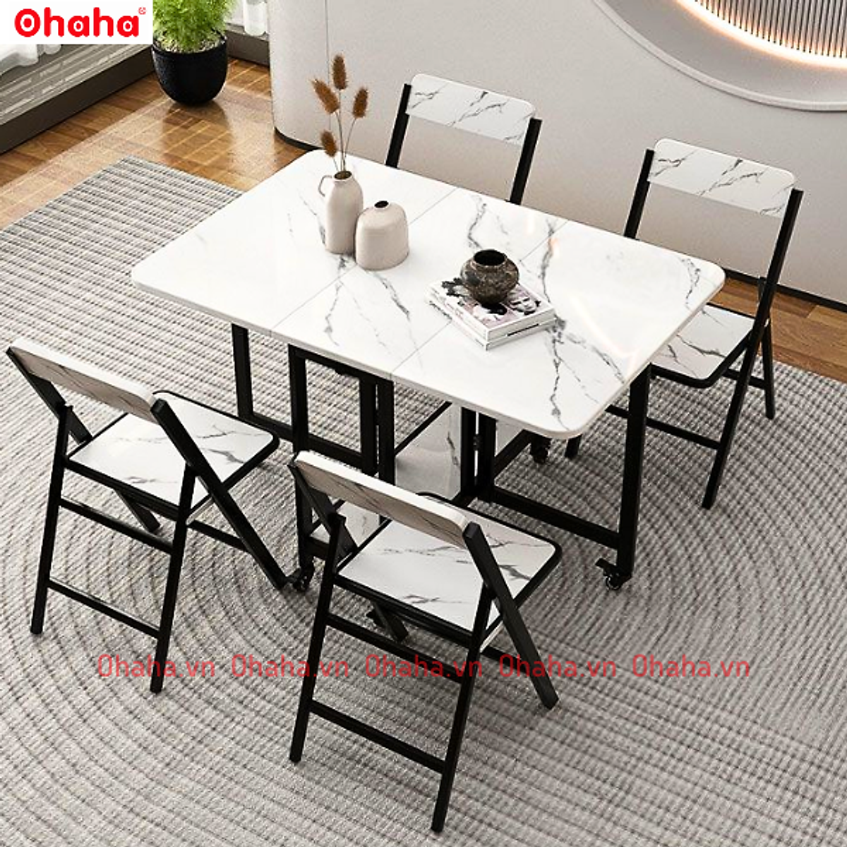 BÀN ĂN GẤP GỌN THÔNG MINH CÓ GHẾ VÀ BÁNH XE OHAHA - BA023