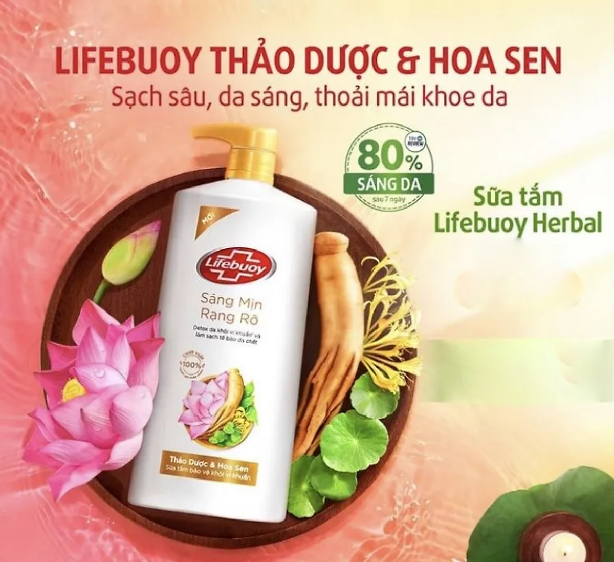 Sữa tắm Detox Bảo Vệ Khỏi Vi Khuẩn & Da Sáng Mịn Rạng Rỡ Thảo Dược & Hoa Sen 800g