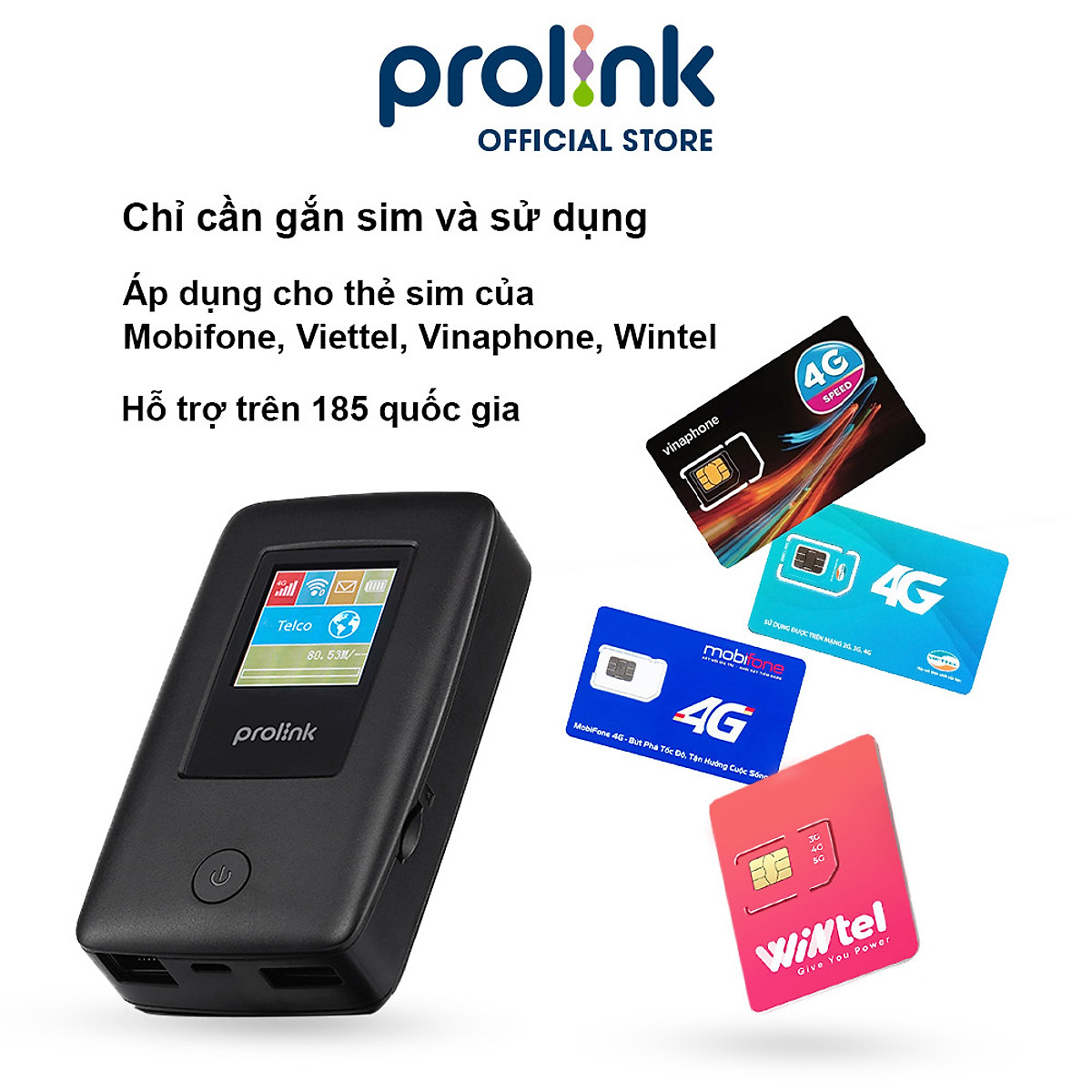 Bộ phát Wifi di động PROLiNK DL7203E, SIM 4G LTE 150Mbps, pin 5200mAH, màn hình 1.44", cổng RJ45, USB 2.0, microSD - Hàng chính hãng