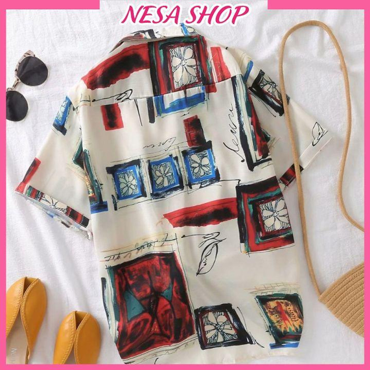 Áo sơ mi unisex, dáng ulzzang mặc cặp, nhóm, chất liệu Đũi trơn mềm mát, áo form rộng tay lỡ cổ bẻ, in 3D-HÌNH Ô TRANH