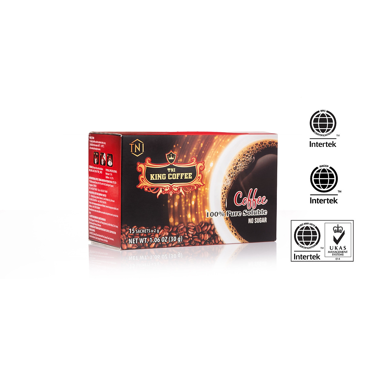 Cà Phê Hòa Tan 100% Đen Thuần Khiết KING COFFEE - Hộp 15 gói x2g