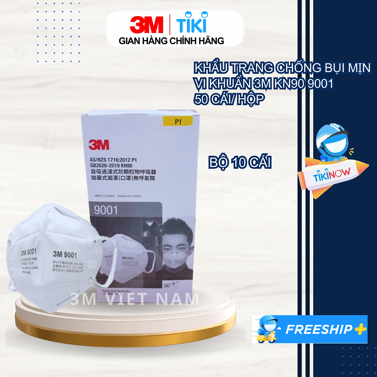 ( 10 cái) Khẩu Trang 3M 9001 Lọc 90% Bụi Mịn PM2.5 & Khí Thải Chuẩn N90
