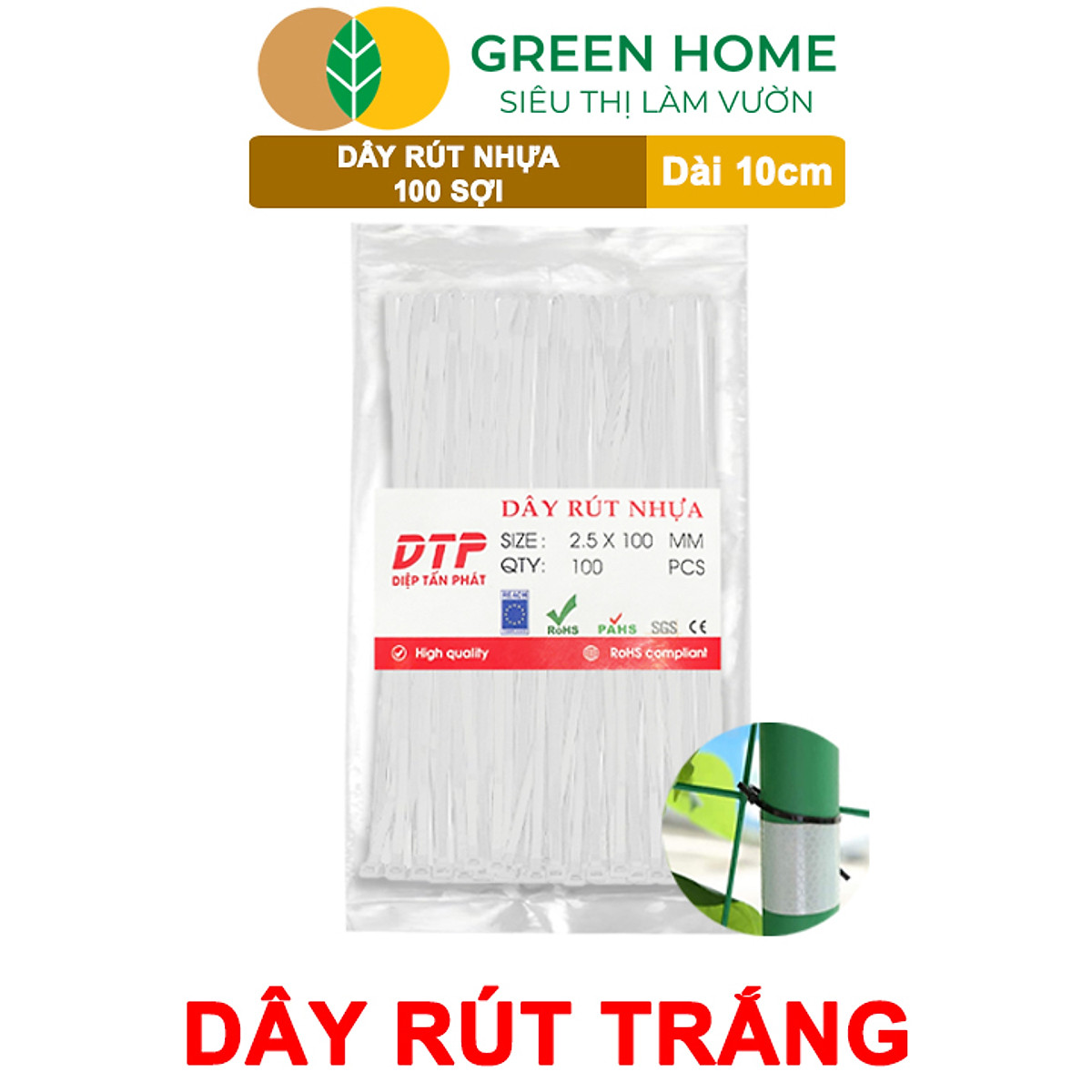 Dây rút nhựa, D10cm, bao 100 sợi, màu đen, siêu bền, dẻo, làm giàn, đỡ trái, cố định hàng rào, dây cáp điện |Greenhome