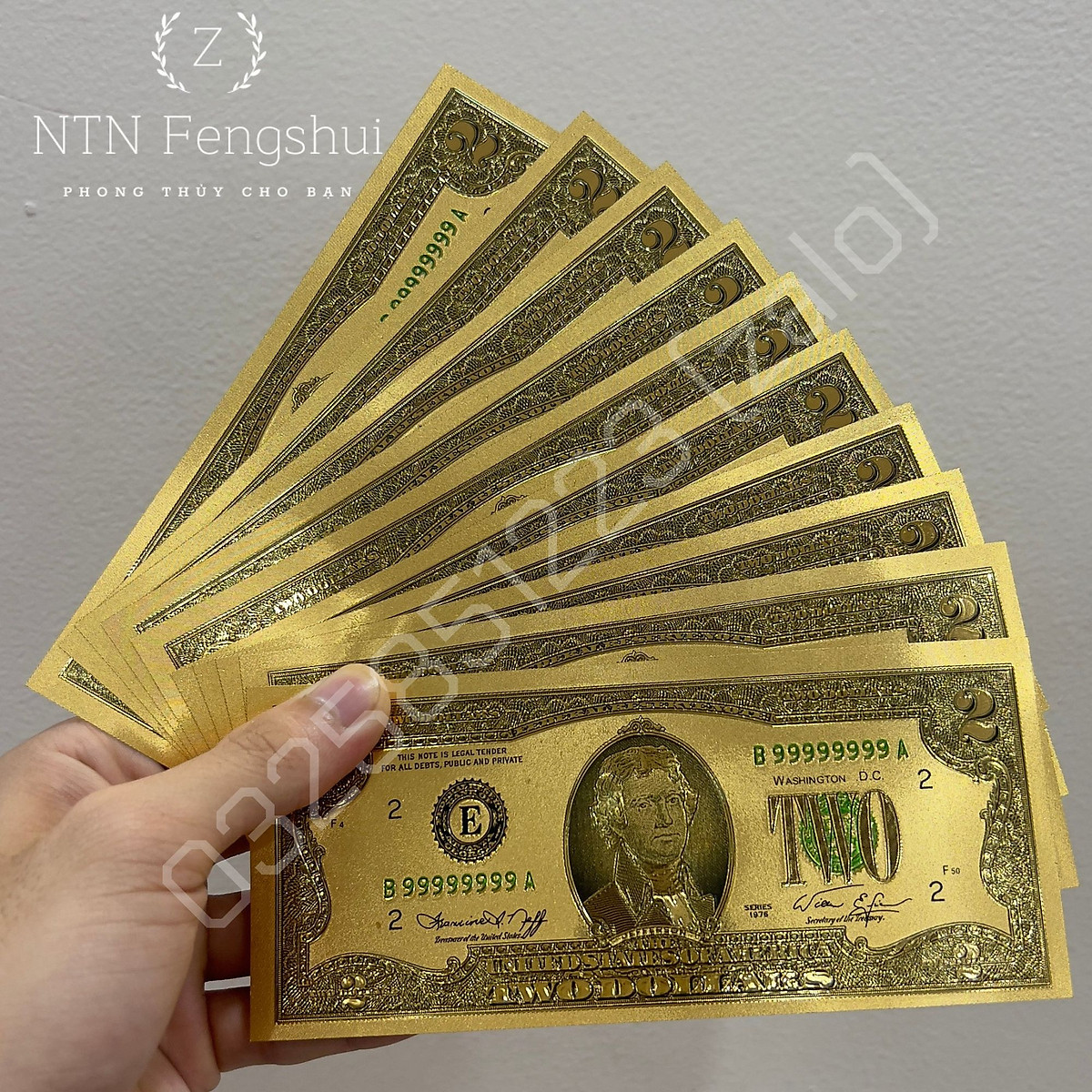 Combo 10 Tờ Tiền 2 USD Plastic Mạ Vàng Với Số Seri Siêu Vip, Làm Quà