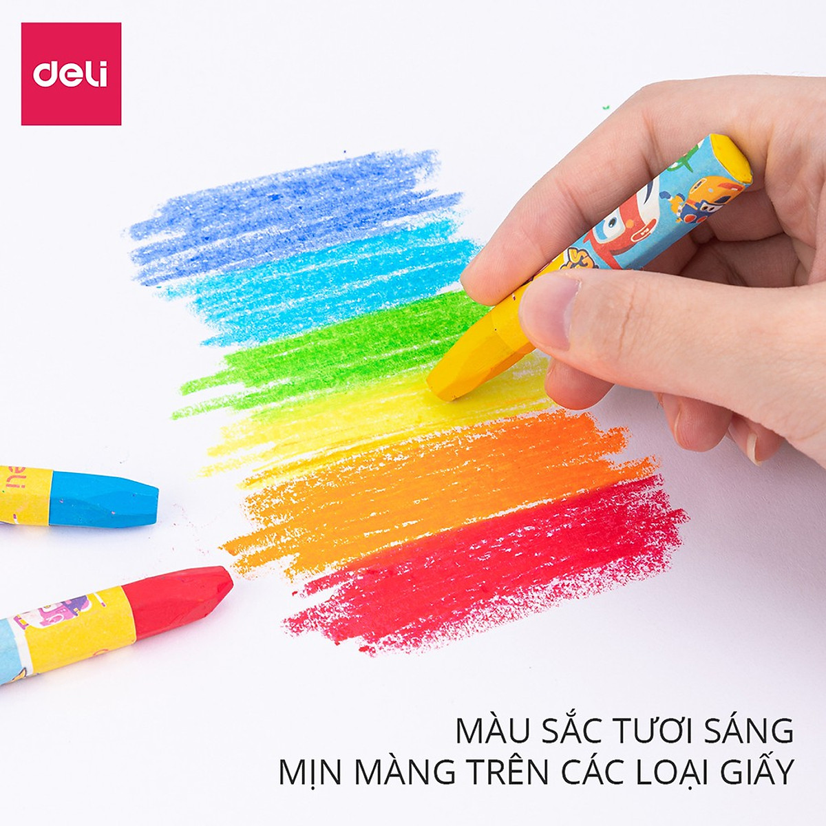 Bút sáp dầu Super Wings x Deli – thân lục giác – 12/18/24 màu - EC009-12 /EC009-18/ EC009-24