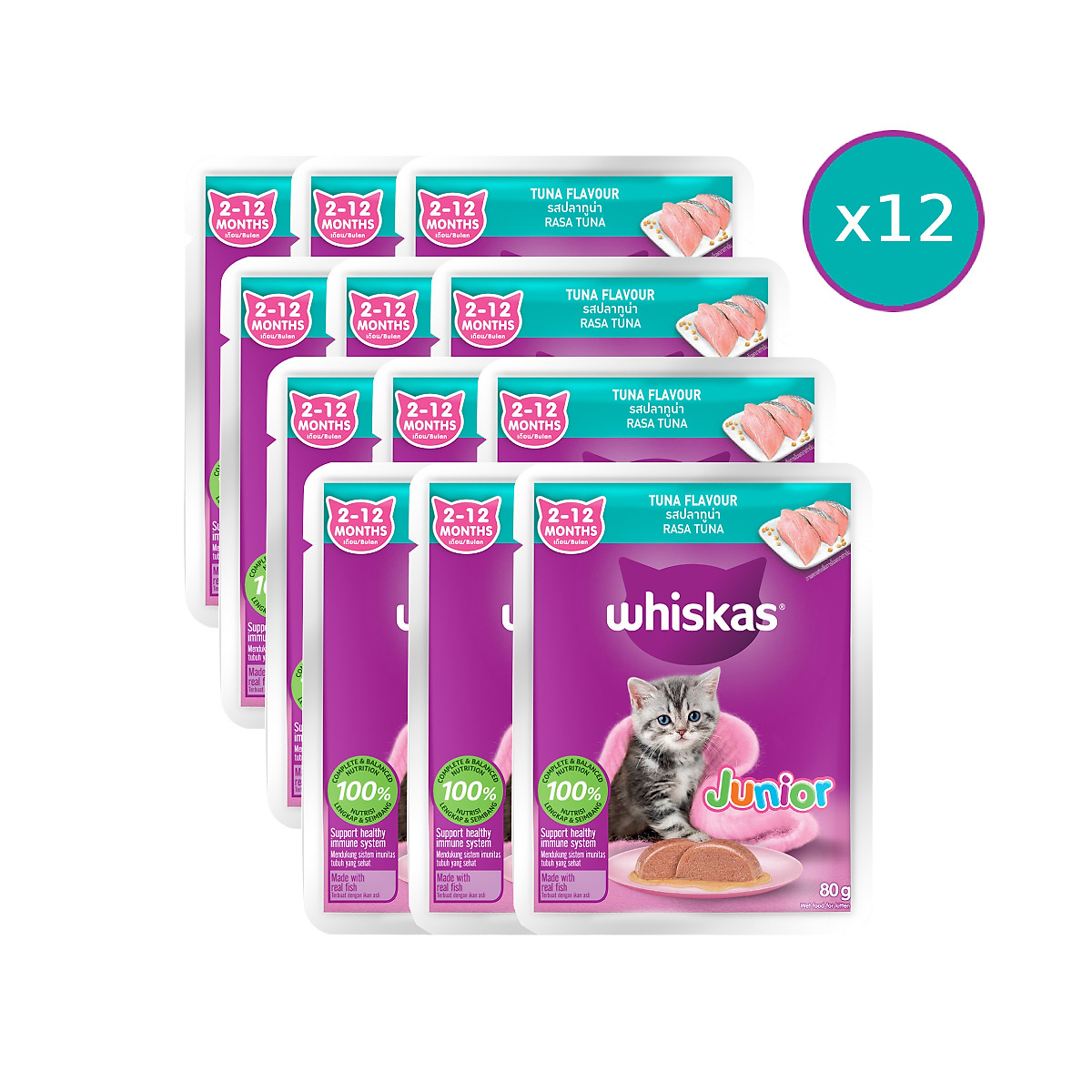 Thức Ăn Cho Mèo Con WHISKAS Junior 2-12 months Vị Cá Ngừ 80g/Gói