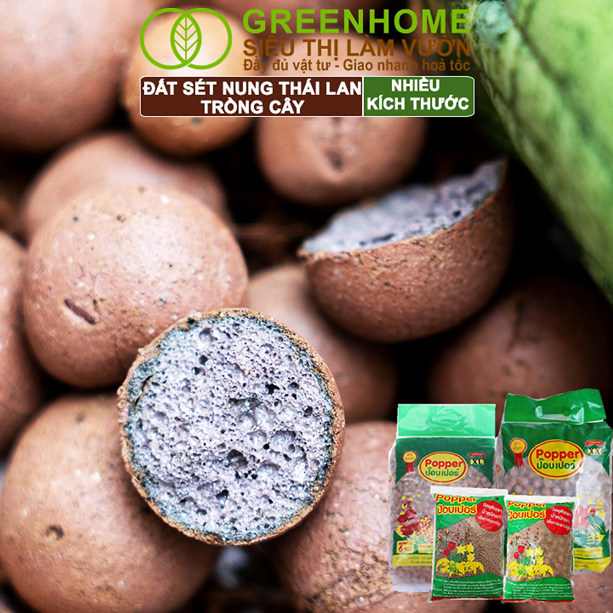 Đất Sét Nung Trồng Cây Greenhome, Bao 6lít, Thái Lan, Trồng Sen Đá, Phong Lan, Sứ, Thuỷ Canh, Chống Mọc Cỏ, Thoáng Khí