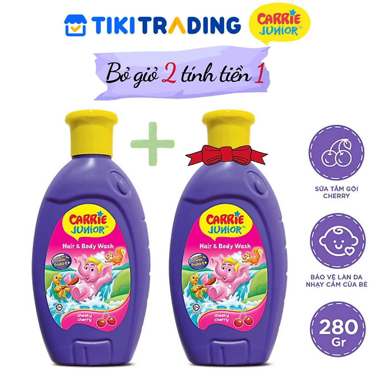 Chai Sữa Tắm Gội cho bé Carrie Junior hương trái cây thiên nhiên 280g