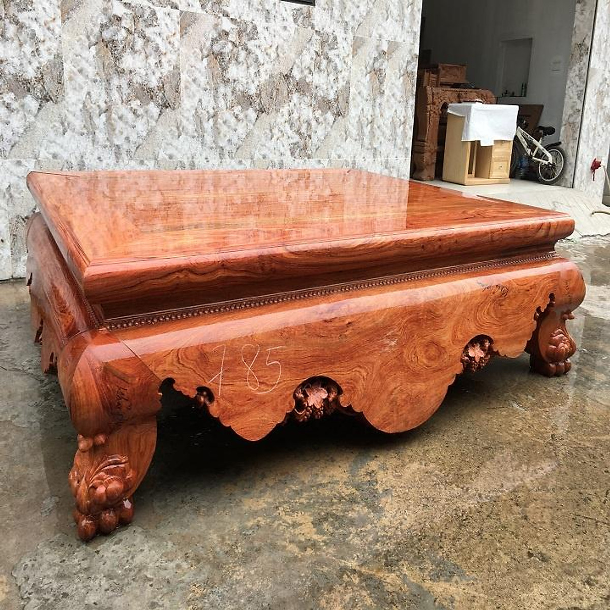 Sập chân quỳ dạ trơn tam diện gỗ hương đá chân 24 kt 180x220 ( Bác Nghiệp - Thái Nguyên )