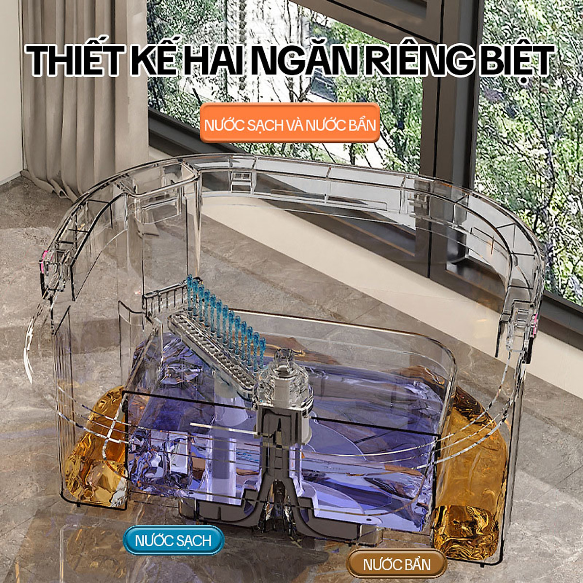 Bộ Cây Lau Nhà Tách Nước Bẩn KITIMOP N08 PRO - Thùng Lau Nhà Tự Vắt Thông Minh, Chổi Lau Nhà 360 Độ, Lau Sàn Làm Sạch
