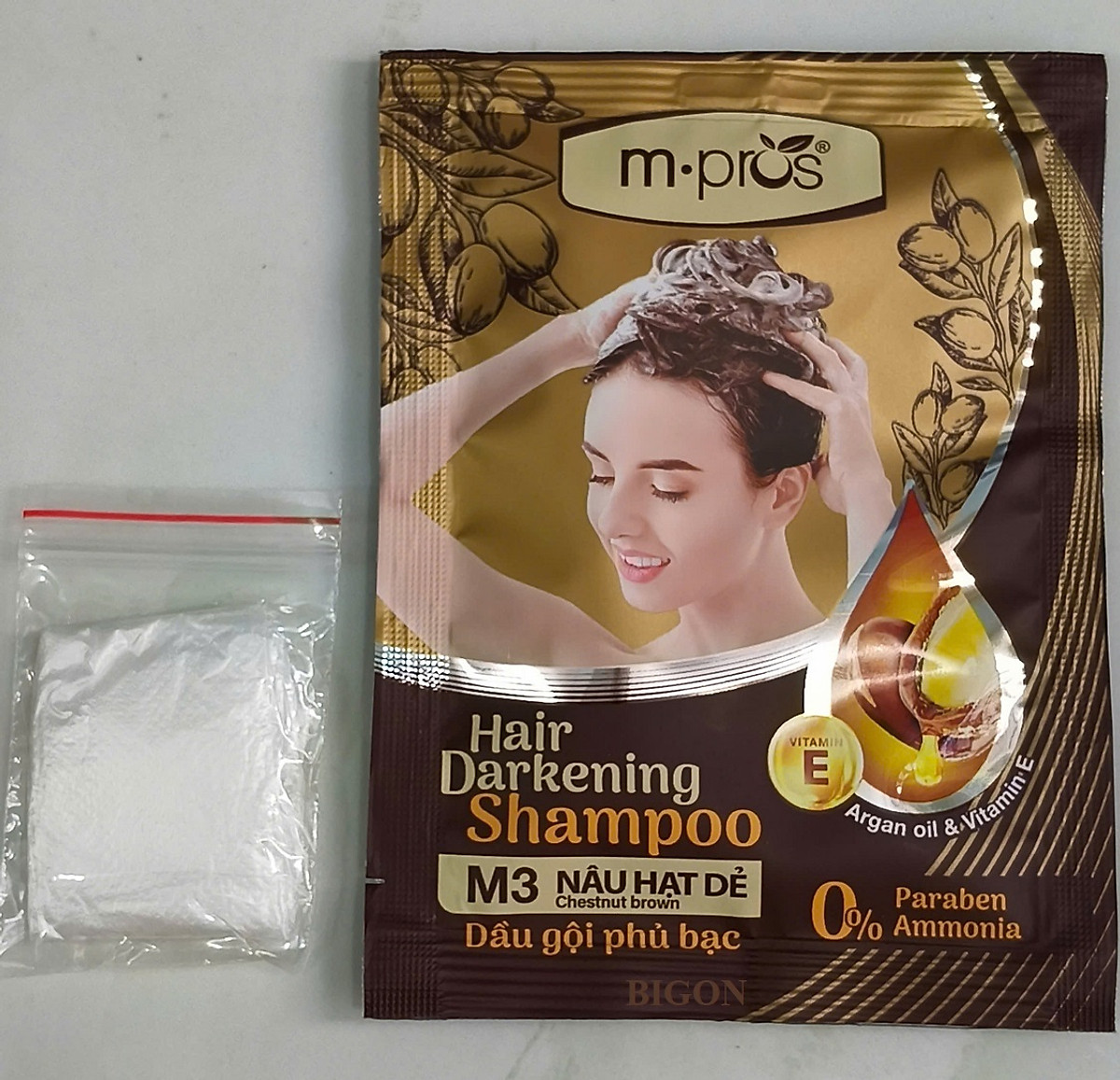 Dầu Gội Nhuộm Tóc Đen & Nâu Phủ Bạc Siêu Dưỡng M.PROS Gói 25ml