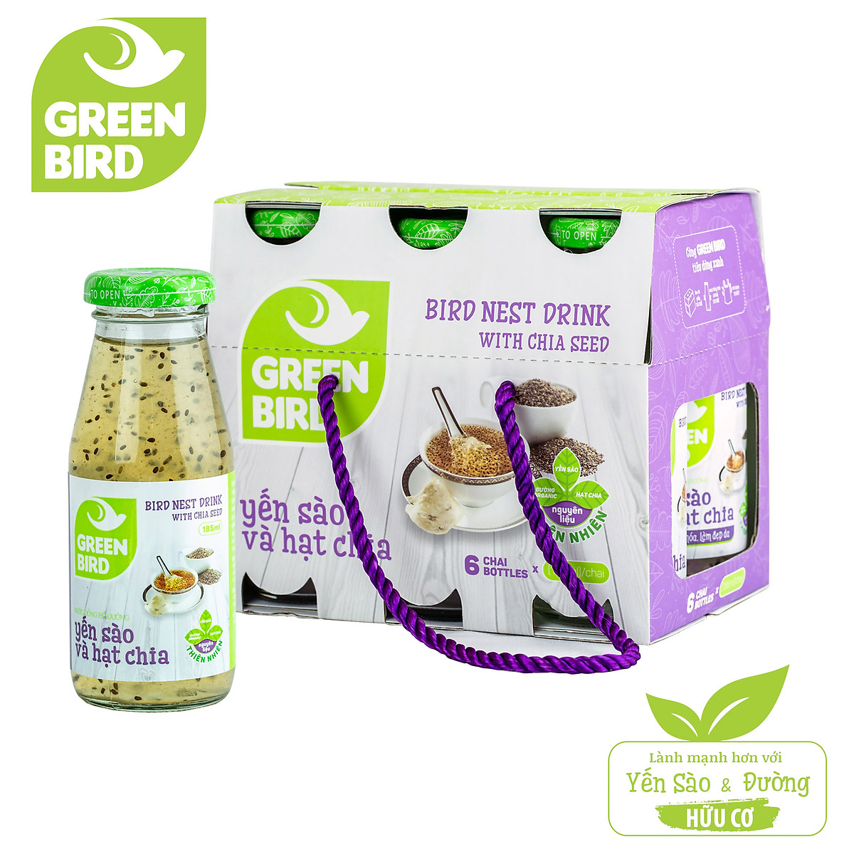 Lốc Green Bird - Nước Uống Bổ Dưỡng Yến Sào và Hạt Chia - (6chai*185ml)