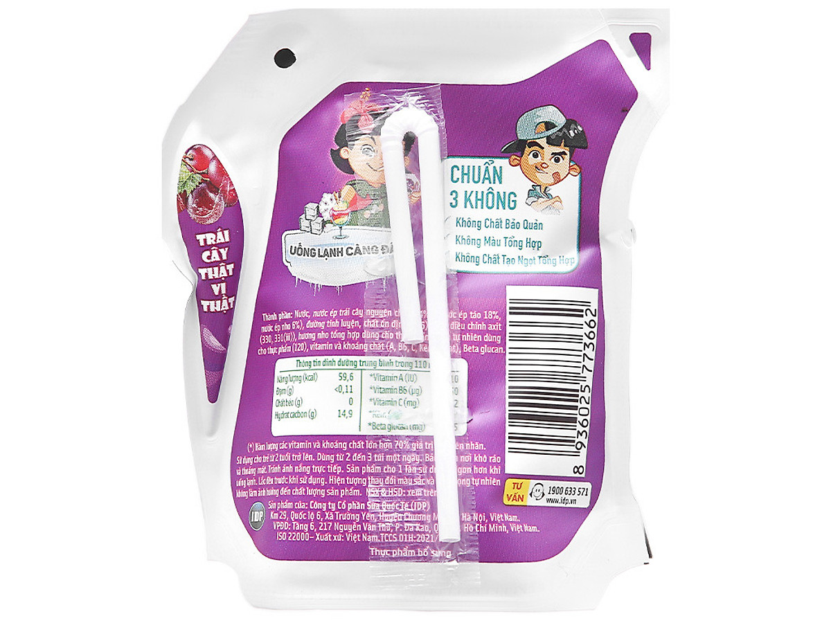 Thùng 24 Túi Sữa Trái Cây Hương Nho KUN 110ml/túi