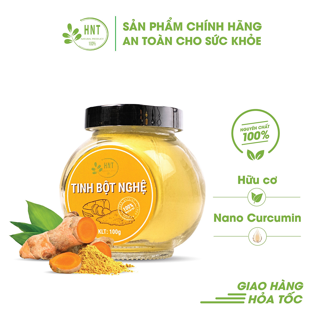 Tinh bột nghệ nguyên chất - hữu cơ - sử dụng cho - đau dạ dày, phụ nữ sau sinh - HNT 100G