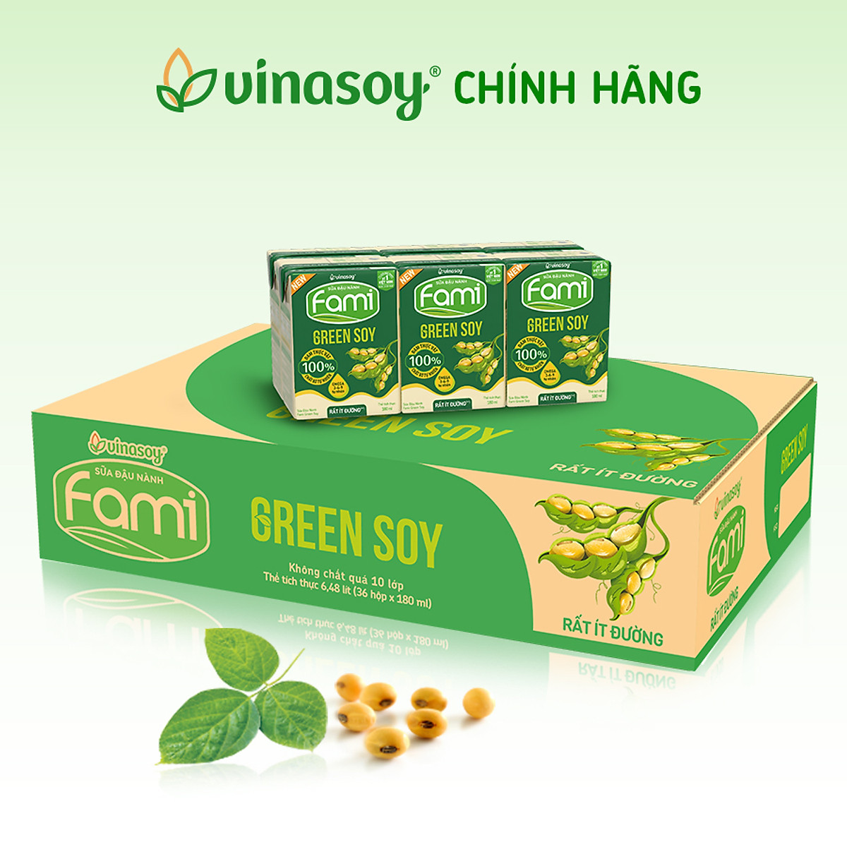 Thùng sữa đậu nành Fami Green soy rất ít đường (36 hộp x 180ml)