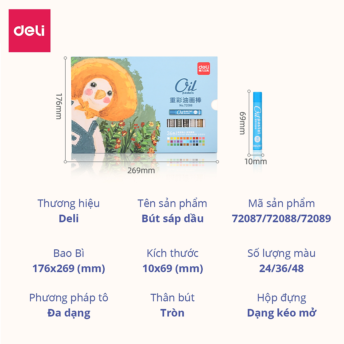 Bút Sáp Dầu Chuyên Nghiệp Deli - Hộp Giấy - 24/36 Màu - 72087 / 72088