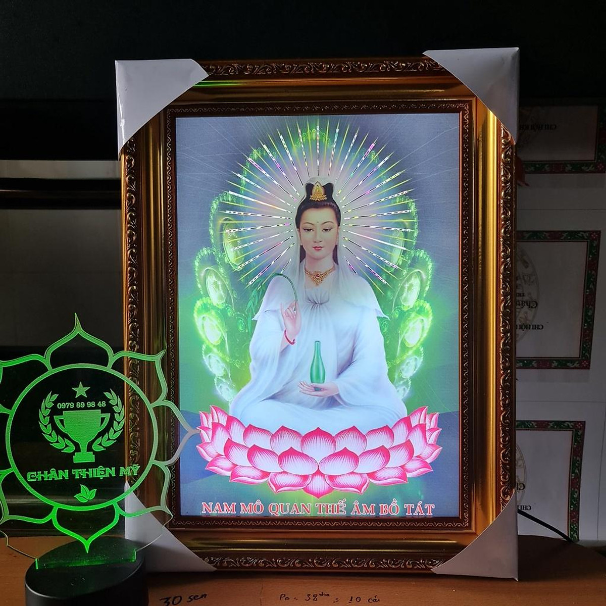 Tranh điện Quan Thế Âm Bồ Tát ngồi_QANT5 - Các loại tranh khác