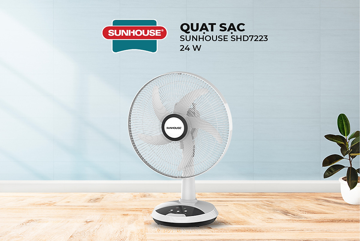 Quạt Sạc Tích Điện Sunhouse SHD7223 (24W) - Hàng Chính Hãng