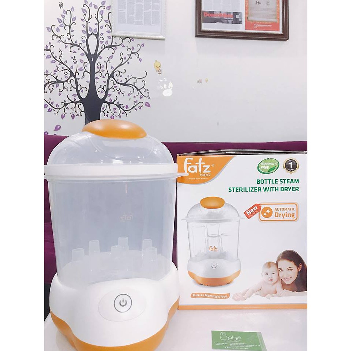 Máy tiệt trùng hơi nước sấy khô Fatz baby FB4906SL không BPA, chứa được 8 bình sữa, có kèm đồ gắp