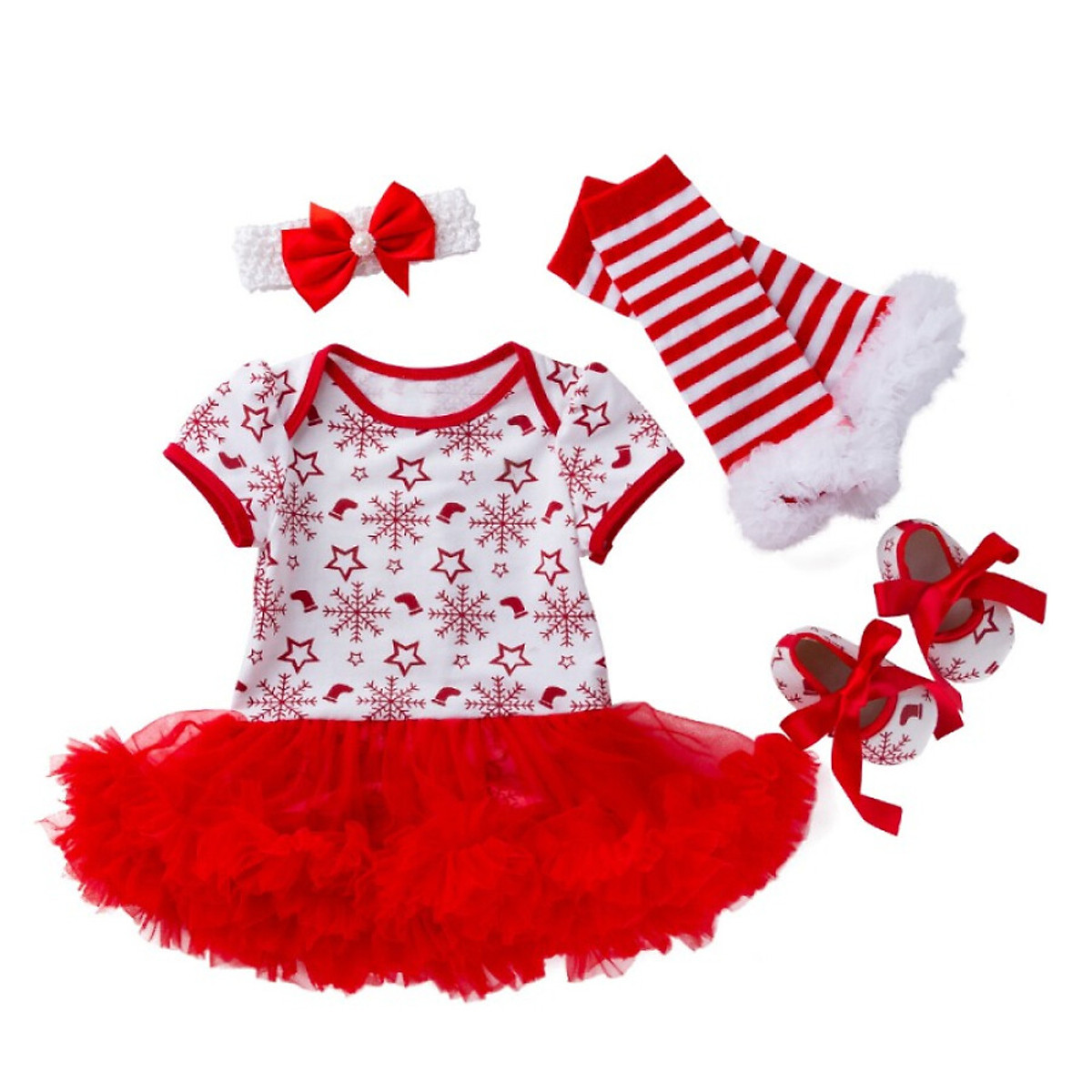 Mua Newborn Baby Girls Christmas Clothes Set Cartoon Printed Romper Tutu Dress Leg Warmers Headband and Shoes Mua Newborn Baby Girls Christmas Clothes Set Cartoon Printed Romper Tutu Dress Leg Warmers Headband and Shoes