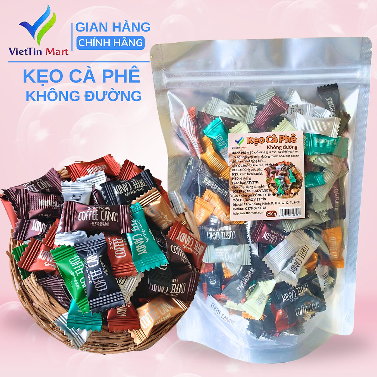 Kẹo Cà Phê Coffee Candy Đài Loan Không Đường Túi 250g