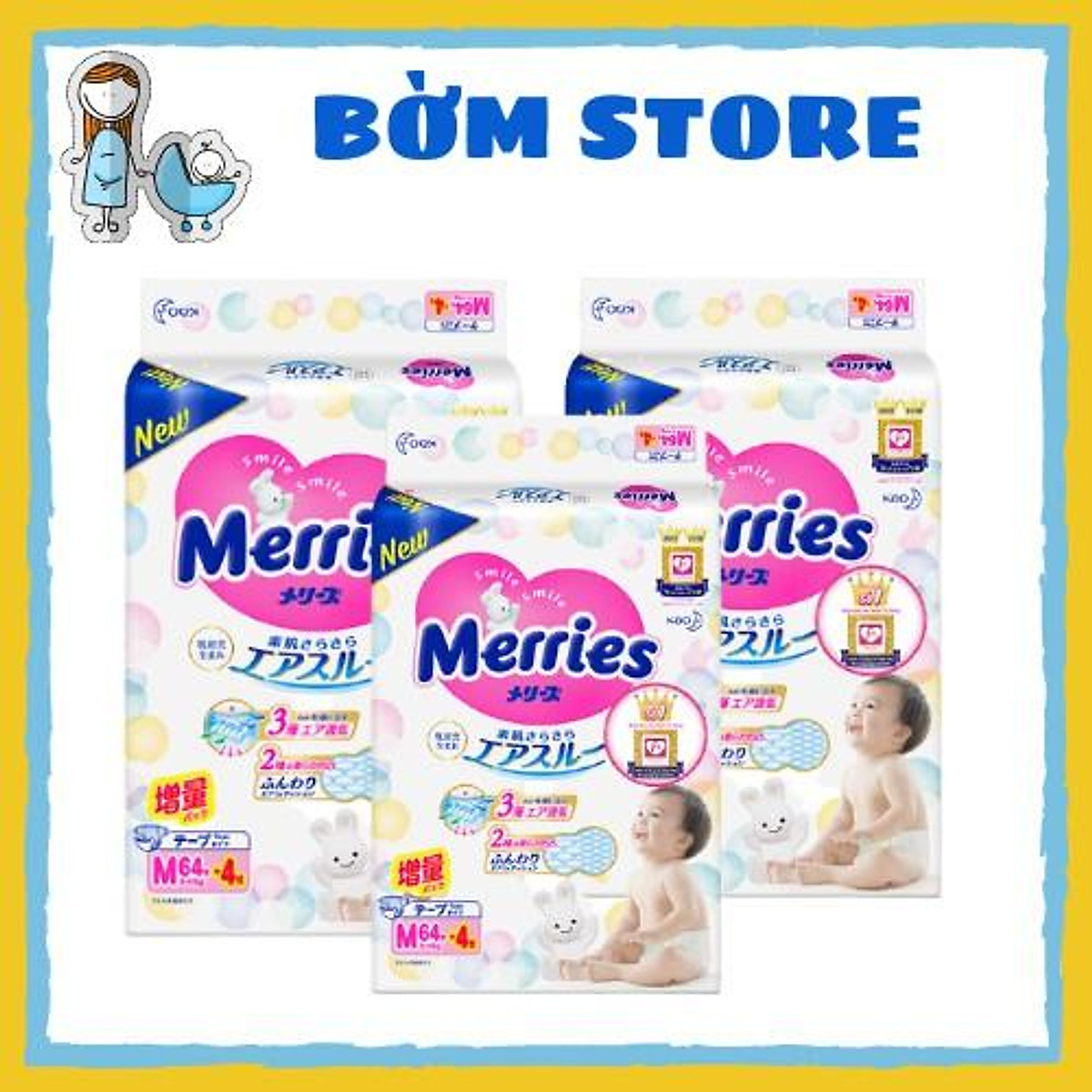 Tã Bỉm Merries Quần/Dán Nội Địa Nhật Chính Hãng Đủ Size NB96/S88/M68/M64/L58/L50/XL44/XXL28