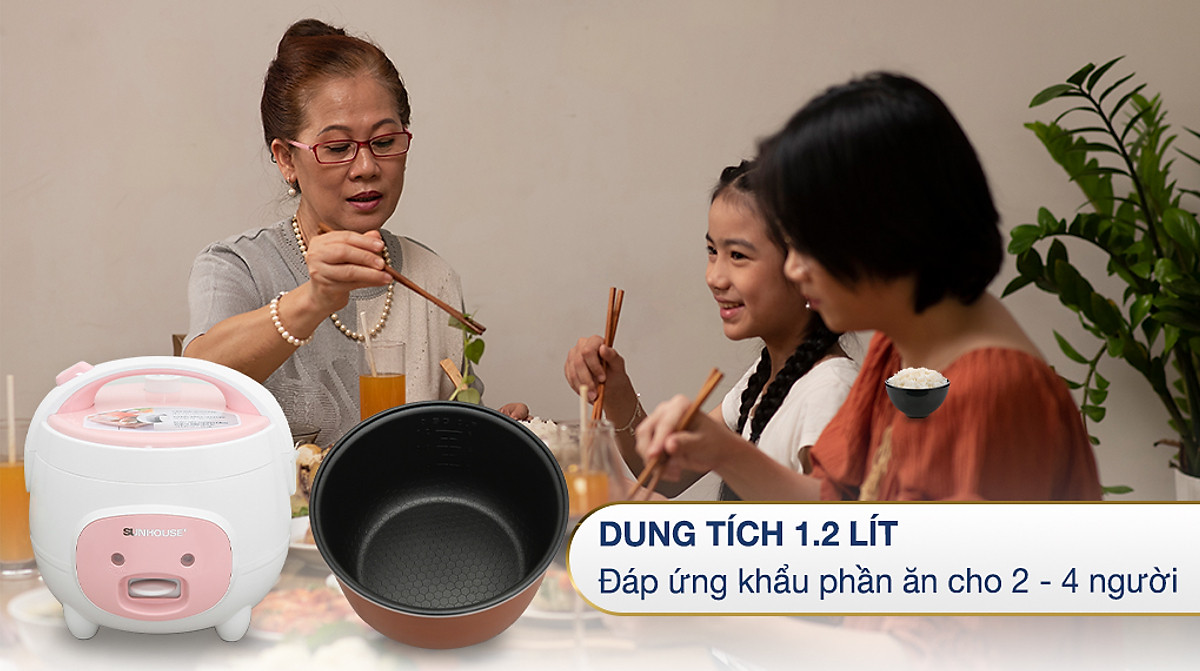 Nồi Cơm Điện Nắp Gài Sunhouse SHD8217W (1.2L) - Hàng chính hãng