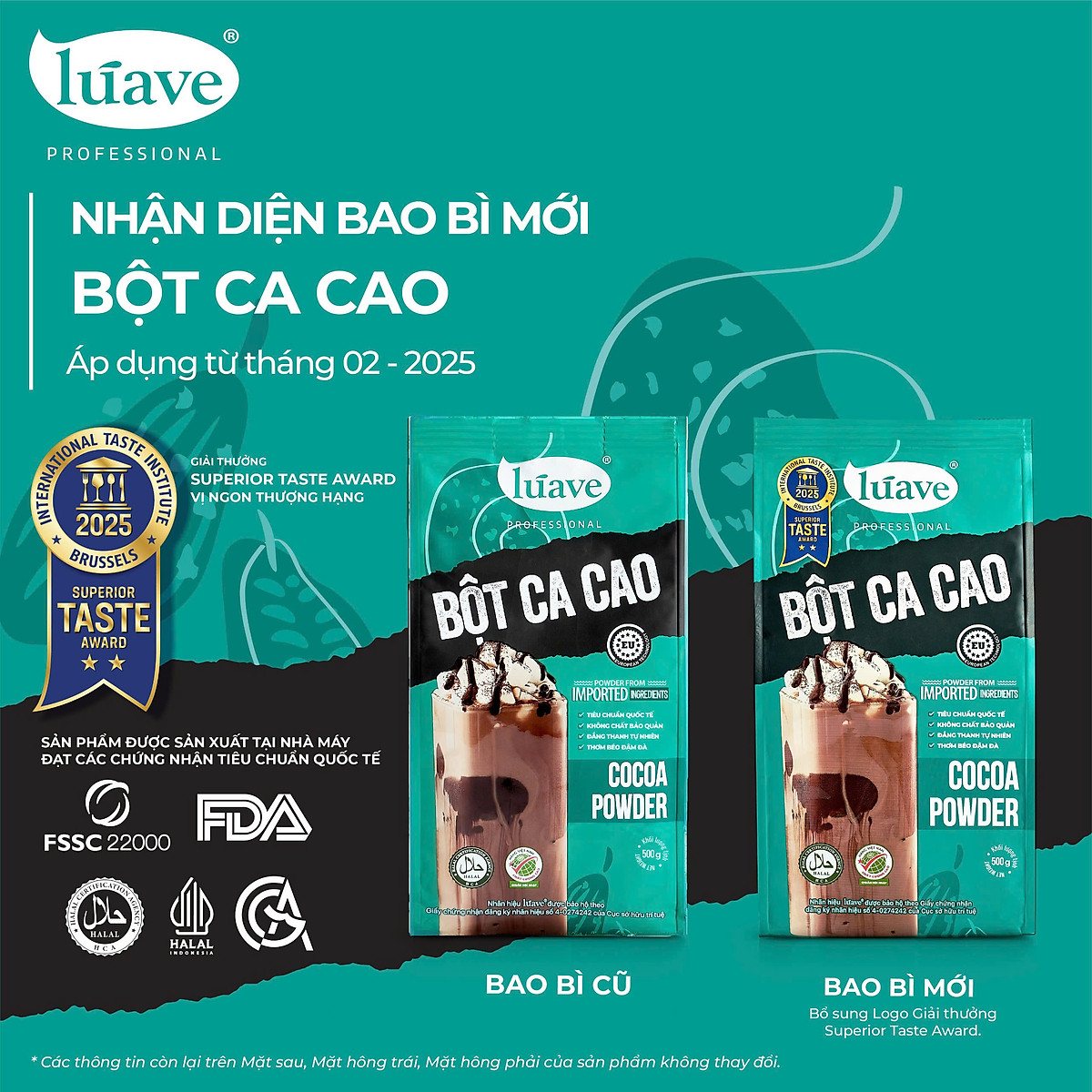 Bột Cacao LÚAVE 500g (Bột Ca cao hương vị đắng béo tự nhiên, đậm đà, có thể dùng pha chế nhiều thức uống, làm bánh, kem)