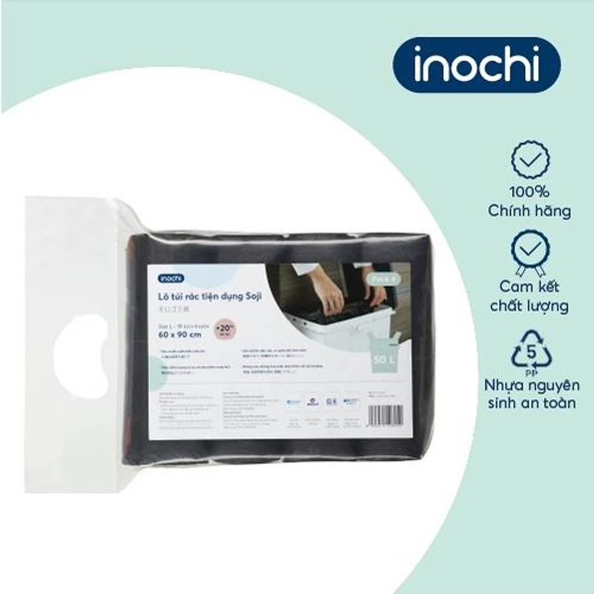 Lô 4 cuộn túi rác tiện dụng Inochi - Soji: 10 Lít / 25 Lít / 50 Lít