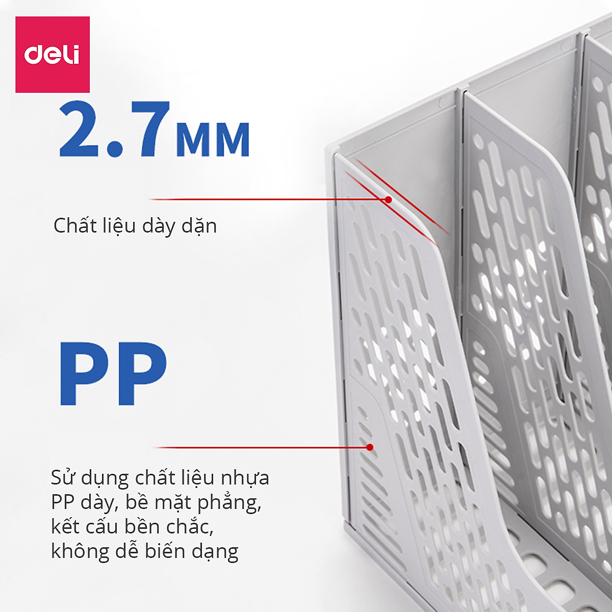 Set giá tài liệu 4 ngăn kèm hộp bút Deli - Xanh Dương/ Xám/ Đen - 78981