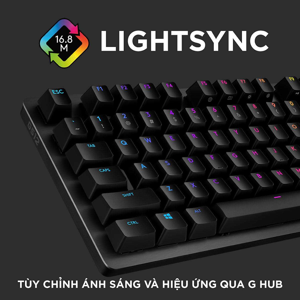 Bàn phím game cơ học Logitech G512 - RGB Lightsync, 3 loại GX Switch, vật liệu cải tiến, cổng USB 2.0 - Hàng Chính Hãng
