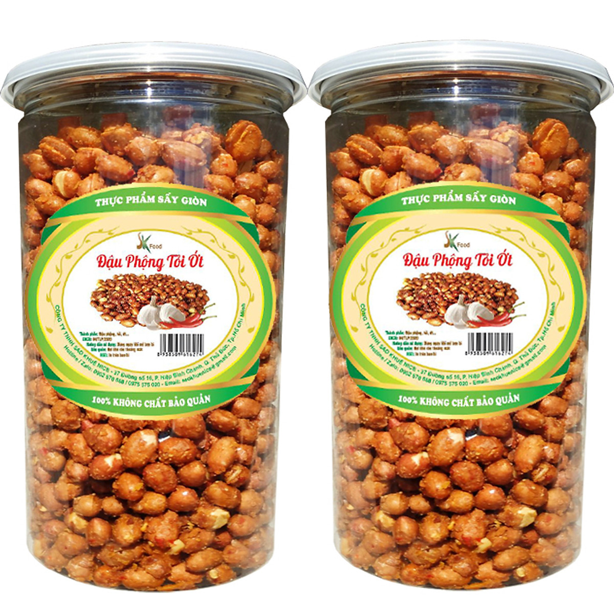 Đậu Phộng Sấy Giòn Tỏi Ớt Thương Hiệu SK FOOD - Combo 1Kg 2 Hũ Nắp Nhôm