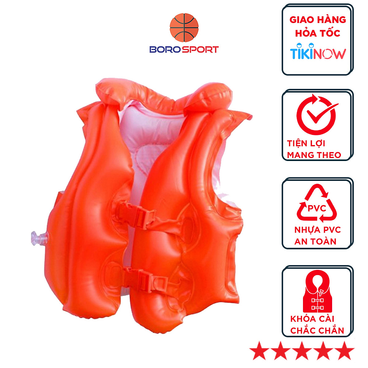 Áo phao tập bơi Yesure Intex Step 2 tiện dụng dành cho bé 3-6 tuổi(<30 kg), chất liệu nhựa PVC màu cam bắt mắt an toàn cho bé, không thấm nước, dễ dàng vệ sinh - Hàng Chính Hãng Tặng kèm bịt tai Silicon chống nước
