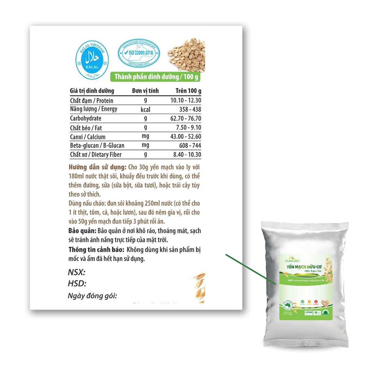 Yến Mạch Hữu Cơ Xuân An [ko đường] Túi 3Kg (Giảm 30%)