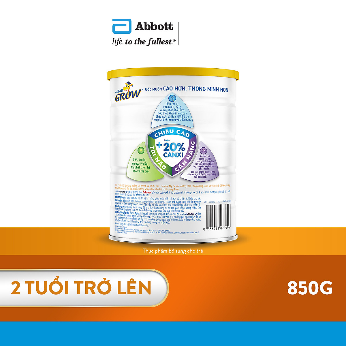 Sữa Abbott Grow 2+ 850g cho trẻ từ 2 tuổi trở lên