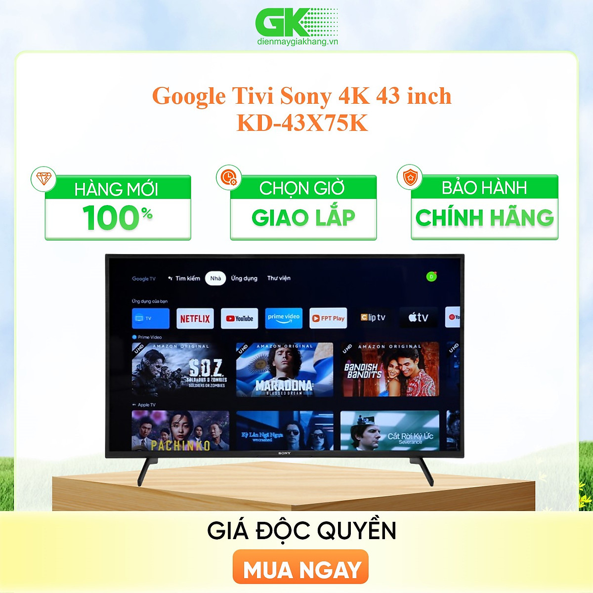 Google Tivi Sony 4K 43 inch KD-43X75K - Model 2022