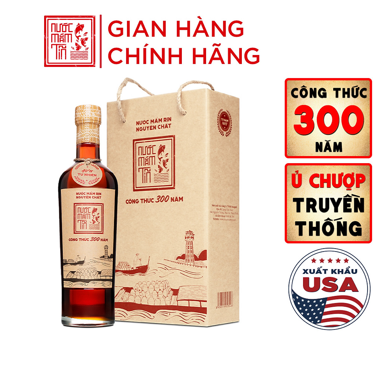 Đặc Sản Bình Thuận - Nước Mắm Tĩn Cá Cơm Than Nhãn Đỏ 40N Chai Thủy Tinh (500Ml/Chai) Sánh Đặc Thịt Cá, Không Chất Bảo Quản - Ocop 4 Sao