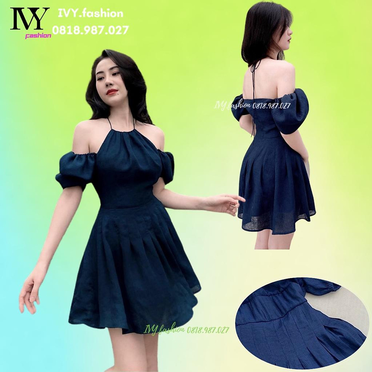 Mua Đầm dạo phố cổ yếm rớt vai Navy Dress - Trắng,M tại Đầm Váy IVY